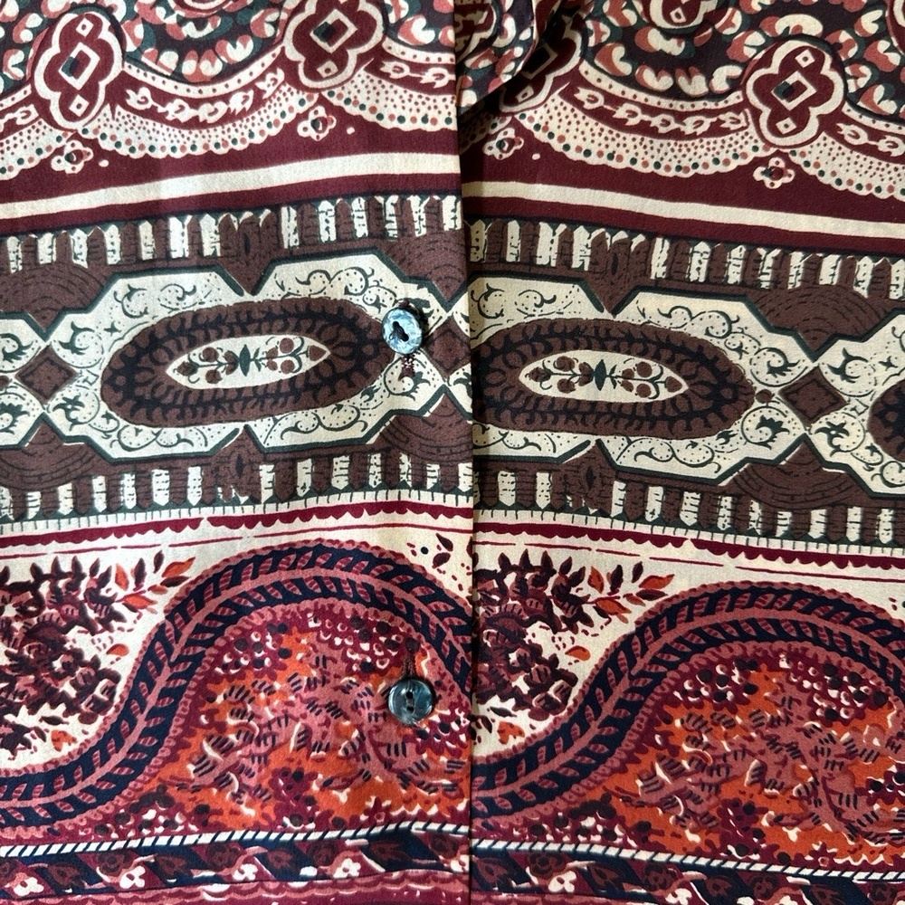 Vtg Compagnie Internationale Express Silk Autumn Boho Print Blouse Small‎ Brown - Picture 5 of 9